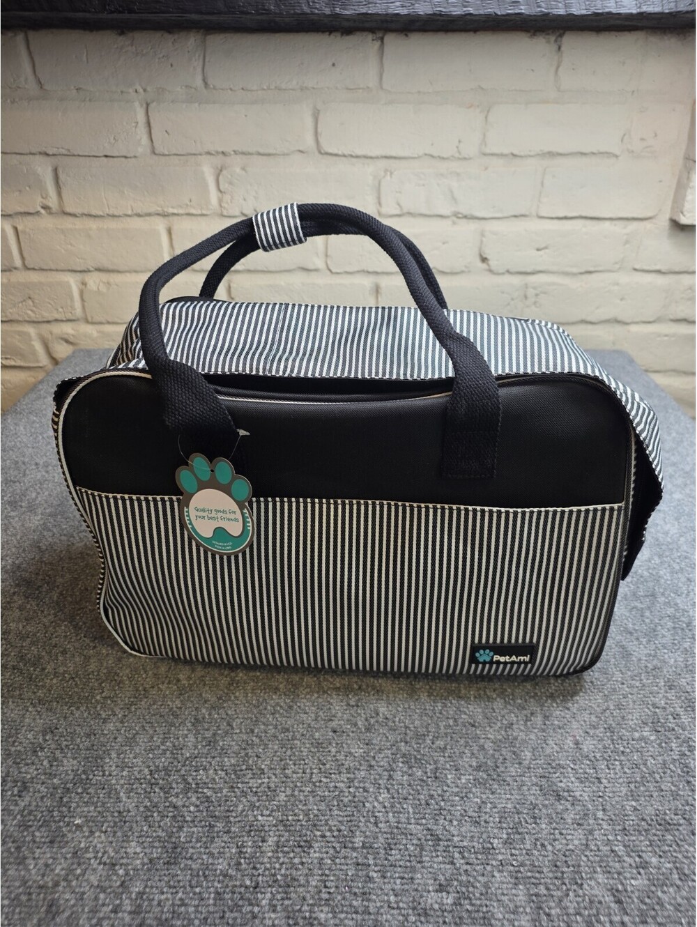 PetAmi Dog Purse Carrier Small Dog Cat Travel Bag Stripe Black NWT Airline App